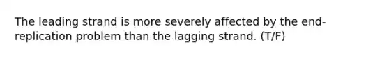 The leading strand is more severely affected by the end-replication problem than the lagging strand. (T/F)