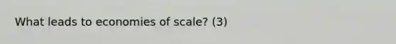 What leads to economies of scale? (3)