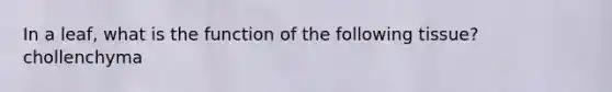 In a leaf, what is the function of the following tissue? chollenchyma