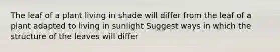 The leaf of a plant living in shade will differ from the leaf of a plant adapted to living in sunlight Suggest ways in which the structure of the leaves will differ