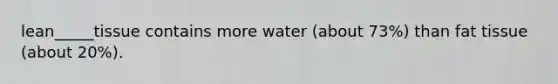 lean_____tissue contains more water (about 73%) than fat tissue (about 20%).