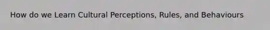 How do we Learn Cultural Perceptions, Rules, and Behaviours