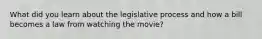 What did you learn about the legislative process and how a bill becomes a law from watching the movie?