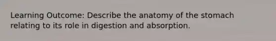 Learning Outcome: Describe the anatomy of <a href='https://www.questionai.com/knowledge/kLccSGjkt8-the-stomach' class='anchor-knowledge'>the stomach</a> relating to its role in digestion and absorption.