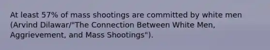 At least 57% of mass shootings are committed by white men (Arvind Dilawar/"The Connection Between White Men, Aggrievement, and Mass Shootings").