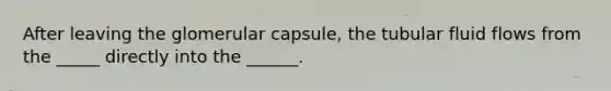 After leaving the glomerular capsule, the tubular fluid flows from the _____ directly into the ______.