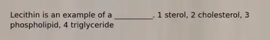 Lecithin is an example of a __________. 1 sterol, 2 cholesterol, 3 phospholipid, 4 triglyceride