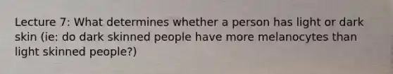 Lecture 7: What determines whether a person has light or dark skin (ie: do dark skinned people have more melanocytes than light skinned people?)