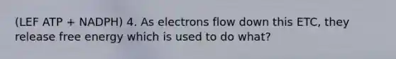 (LEF ATP + NADPH) 4. As electrons flow down this ETC, they release free energy which is used to do what?