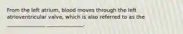From the left atrium, blood moves through the left atrioventricular valve, which is also referred to as the _______________ ______________.