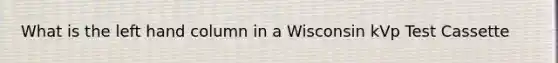 What is the left hand column in a Wisconsin kVp Test Cassette