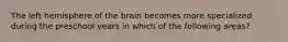 The left hemisphere of the brain becomes more specialized during the preschool years in which of the following areas?