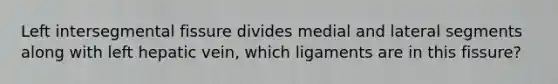 Left intersegmental fissure divides medial and lateral segments along with left hepatic vein, which ligaments are in this fissure?