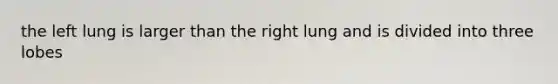 the left lung is larger than the right lung and is divided into three lobes