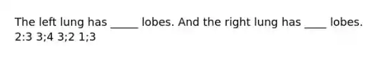 The left lung has _____ lobes. And the right lung has ____ lobes. 2:3 3;4 3;2 1;3