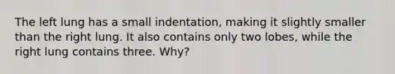 The left lung has a small indentation, making it slightly smaller than the right lung. It also contains only two lobes, while the right lung contains three. Why?