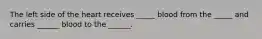 The left side of the heart receives _____ blood from the _____ and carries ______ blood to the ______.