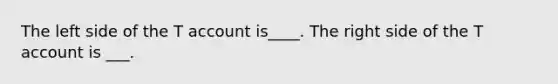 The left side of the T account is____. The right side of the T account is ___.