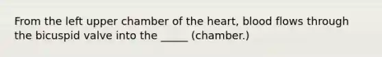 From the left upper chamber of the heart, blood flows through the bicuspid valve into the _____ (chamber.)