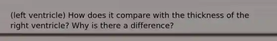 (left ventricle) How does it compare with the thickness of the right ventricle? Why is there a difference?