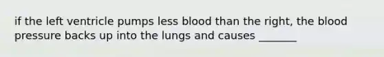 if the left ventricle pumps less blood than the right, the blood pressure backs up into the lungs and causes _______