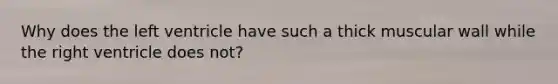 Why does the left ventricle have such a thick muscular wall while the right ventricle does not?