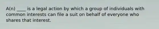 A(n) ____ is a legal action by which a group of individuals with common interests can file a suit on behalf of everyone who shares that interest.