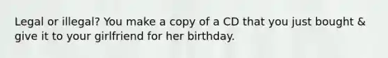 Legal or illegal? You make a copy of a CD that you just bought & give it to your girlfriend for her birthday.