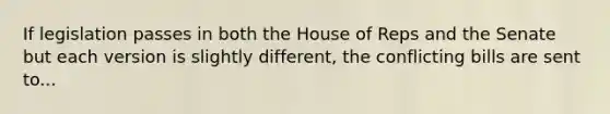 If legislation passes in both the House of Reps and the Senate but each version is slightly different, the conflicting bills are sent to...