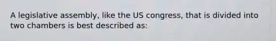 A legislative assembly, like the US congress, that is divided into two chambers is best described as: