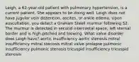 Leigh, a 62-year-old patient with pulmonary hypertension, is a current patient. She appears to be doing well. Leigh does not have jugular vein distention, ascites, or ankle edema. Upon auscultation, you detect a Graham Steell murmur following S2. The murmur is detected in second intercostal space, left sternal border and is high-pitched and blowing. What valve disorder does Leigh have? aortic insufficiency aortic stenosis mitral insufficiency mitral stenosis mitral valve prolapse pulmonic insufficiency pulmonic stenosis tricuspid insufficiency tricuspid stenosis