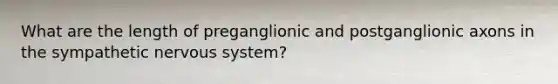 What are the length of preganglionic and postganglionic axons in the sympathetic nervous system?