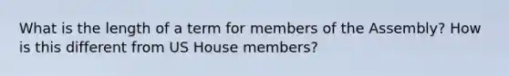 What is the length of a term for members of the Assembly? How is this different from US House members?