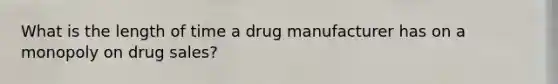 What is the length of time a drug manufacturer has on a monopoly on drug sales?