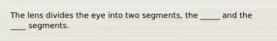 The lens divides the eye into two segments, the _____ and the ____ segments.