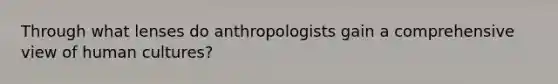 Through what lenses do anthropologists gain a comprehensive view of human cultures?