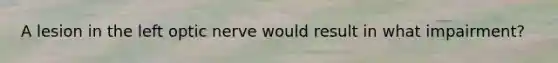 A lesion in the left optic nerve would result in what impairment?