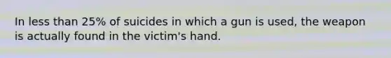 In less than 25% of suicides in which a gun is used, the weapon is actually found in the victim's hand.