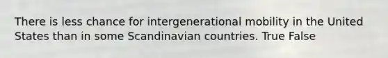 There is less chance for intergenerational mobility in the United States than in some Scandinavian countries. True False