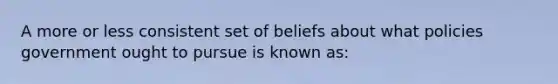 A more or less consistent set of beliefs about what policies government ought to pursue is known as: