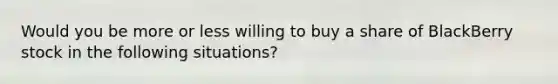 Would you be more or less willing to buy a share of BlackBerry stock in the following​ situations?