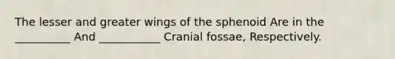 The lesser and greater wings of the sphenoid Are in the __________ And ___________ Cranial fossae, Respectively.