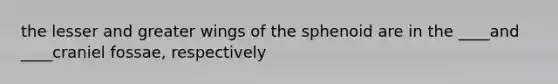 the lesser and greater wings of the sphenoid are in the ____and ____craniel fossae, respectively