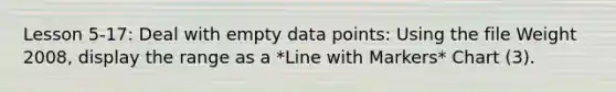 Lesson 5-17: Deal with empty data points: Using the file Weight 2008, display the range as a *Line with Markers* Chart (3).