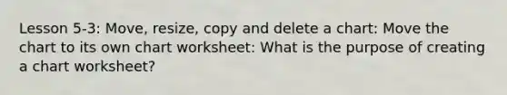 Lesson 5-3: Move, resize, copy and delete a chart: Move the chart to its own chart worksheet: What is the purpose of creating a chart worksheet?