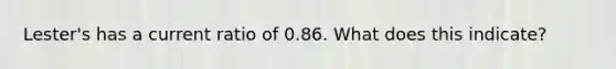 Lester's has a current ratio of 0.86. What does this indicate?