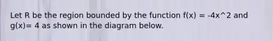 Let R be the region bounded by the function f(x) = -4x^2 and g(x)= 4 as shown in the diagram below.