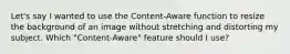 Let's say I wanted to use the Content-Aware function to resize the background of an image without stretching and distorting my subject. Which "Content-Aware" feature should I use?