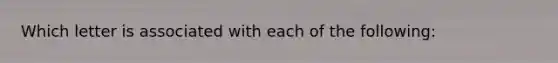 Which letter is associated with each of the following: