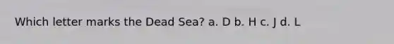 Which letter marks the Dead Sea? a. D b. H c. J d. L